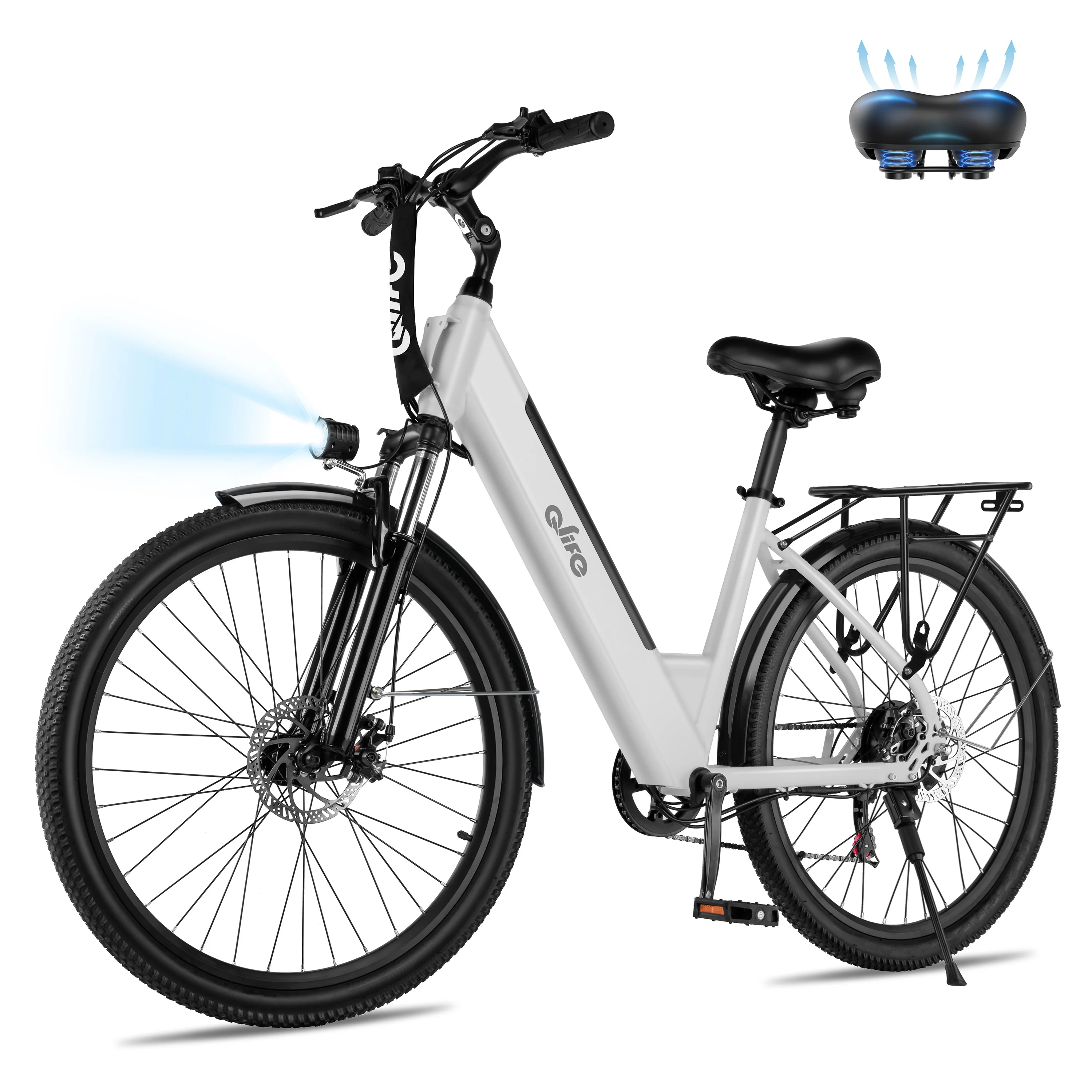 Qlife Cityone  St Electric Bike for Woman, Peak 1200W Motor 48V Battery, 25MPH 55 Miles, 26“ Step-Thru Electric Bicycle, 7-Speed Commute E-Bike