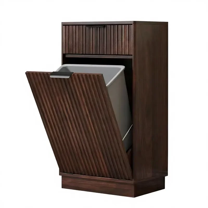 10 Gallon Tilt Trash Can Cabinet Fluted Tilt Laundry Hamper Cabinet Drawer Particle Board Pet-Proof Sturdy Kitchen Living