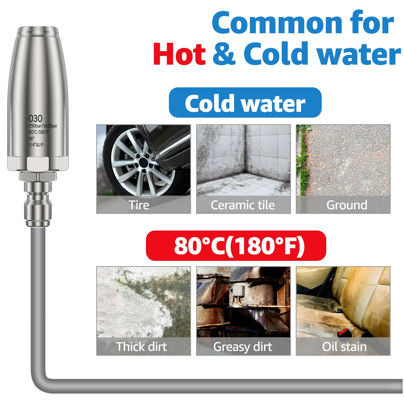 اكسسوارات غسيل السيارات ارتفاع ضغط مدفع المياه فوهة الفولاذ المقاوم للصدأ لوتس فوهة 360 °   موصل إزالة الصدأ الدوار 1/4 بوصة