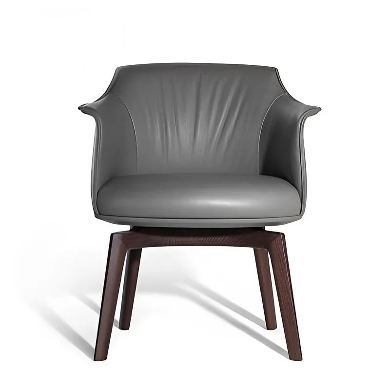 

Italian solid wood dining chair, leather chair, home high-end modern simple armchair, designer book stool