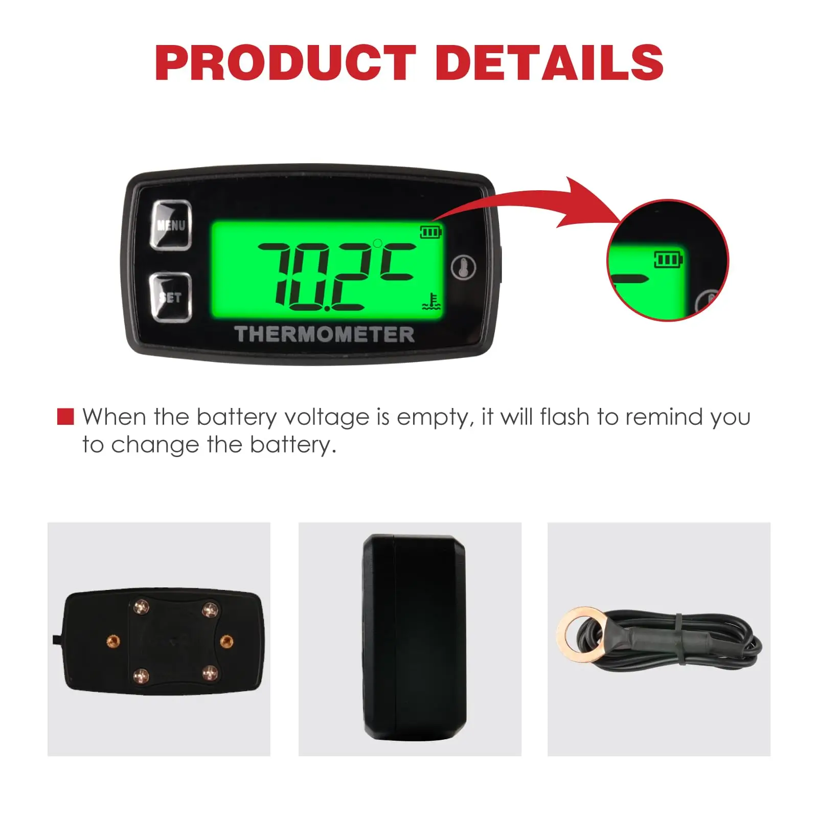 Digital TEMP METER Thermometer Temperature Meter for Tractor ATV UTV Motorcycle Engine Generator Water Oil