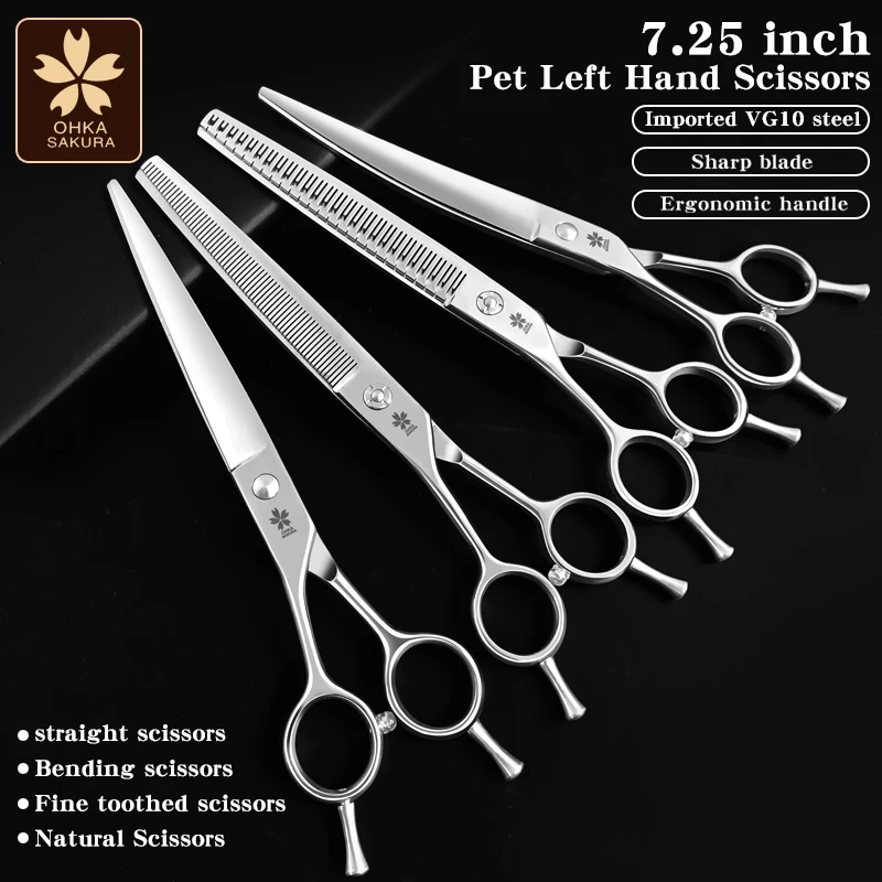 Pet Grooming Scissors for Left Hand JP VG10 Steel Pet Beautician 7.25 Inches Bending Scissors Thin Scissors Natural Scissors