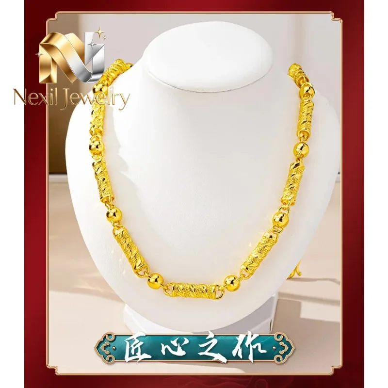 

Nexil Jewelry Nexil Jewelry Men 24K Gold AU999 Bold Palace Style Cylinder Engraved Bamboo Bead Chain - Pure gold, enhances ma