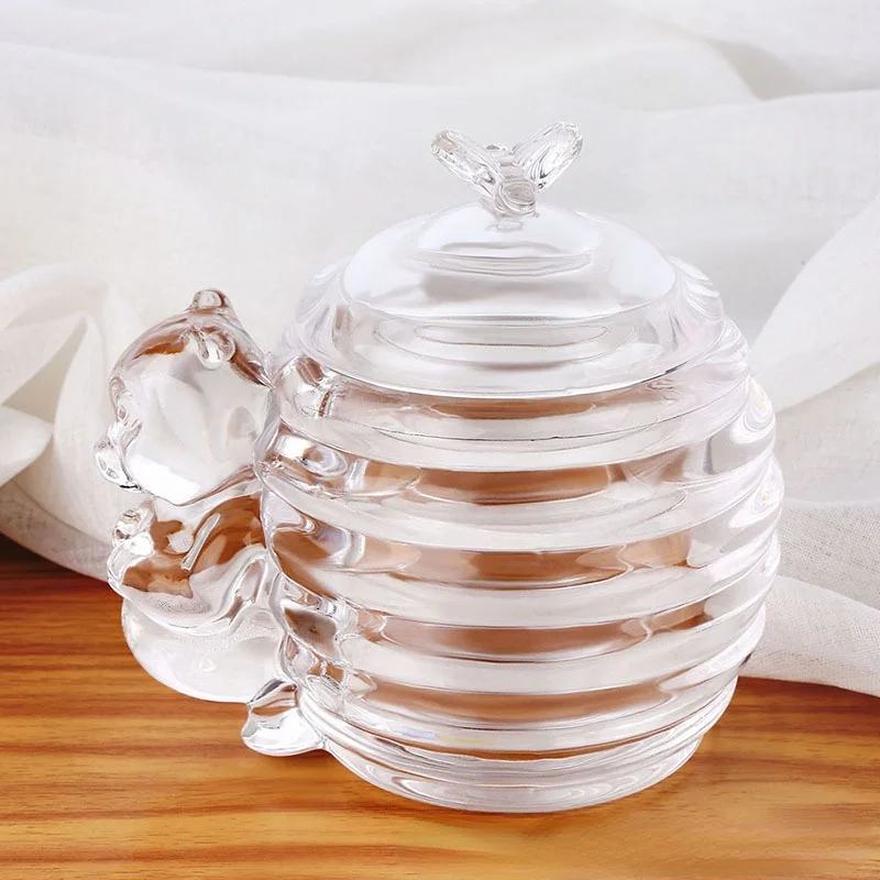 Transparent Lead-free Glass Storage Bear Handle Candy Bottle Home Can Honey Cans Kitchen Ornaments