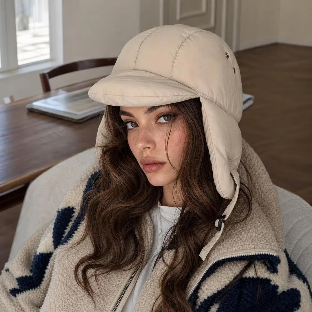 Retro Thickened Lining Pullover Bomber Hat Adjustable Buckle Ear Protection Trapper Hat Padded Thermal Soft Pilot Cap Winter