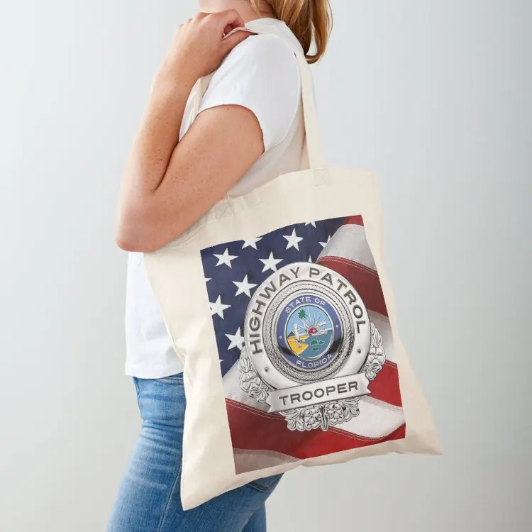 

Florida Highway Patrol - FHP Trooper Badge over American Flag Tote Bag Women's bag Canvas bag for women Custom