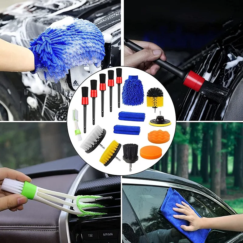 16PCS Car Detailing Brush Kit Detail Brushes Car Detail Cleaning Brush for Wheel Exterior Interior Auto Detailing Brushes Set