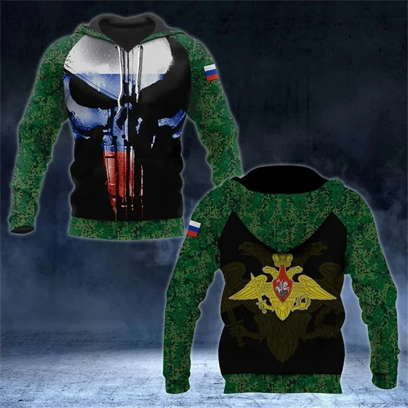 Russia National Emblem Graphic Sweatshirts Russian Army Camouflage 3D Printed Hoodies For Men  Casual Sports Pullovers Tracksuit