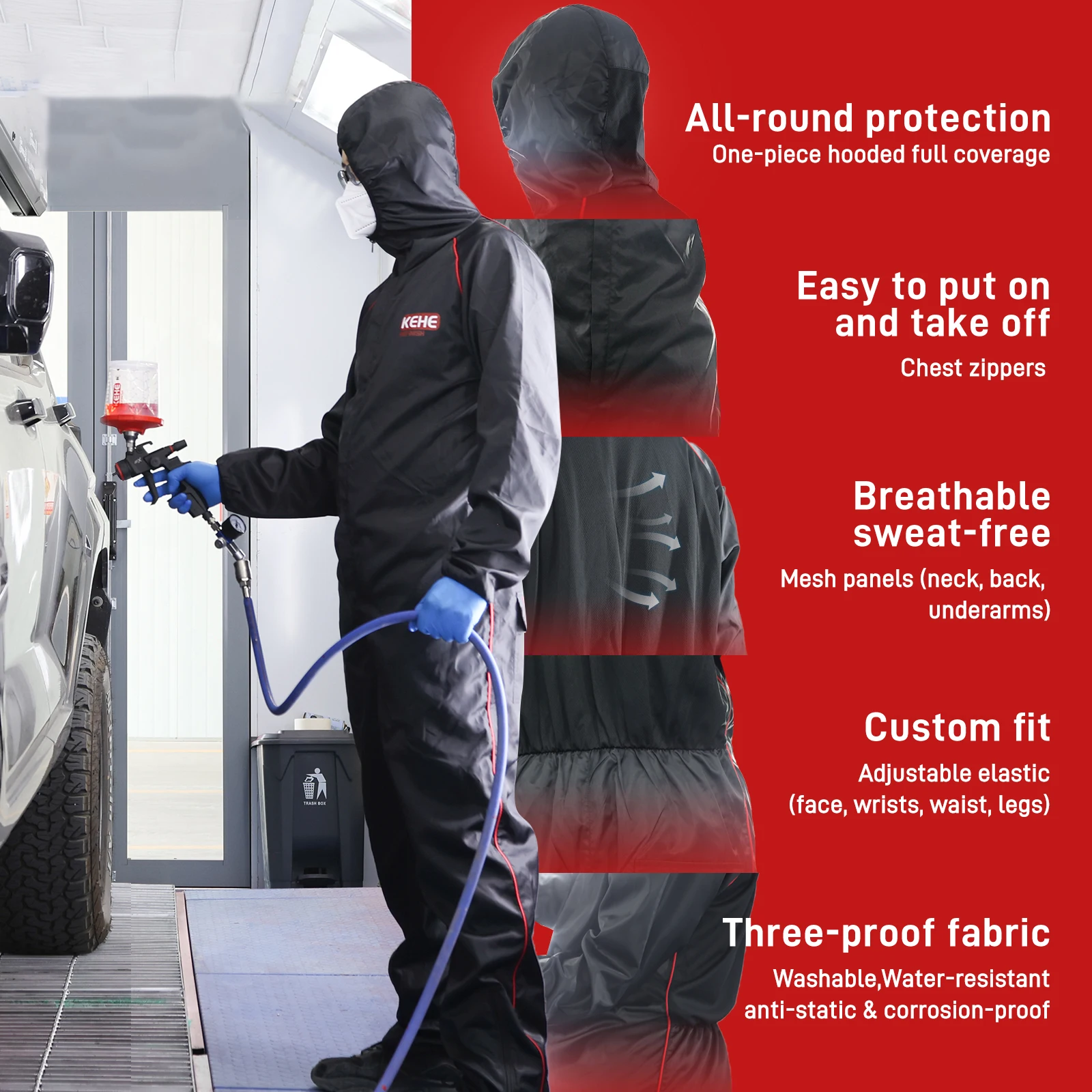 Reusable Spray Paint Suit, Breathable Anti-Chemical Coveralls with Anti-Static, Washable for Painting, Welding, Auto Repair, Lab