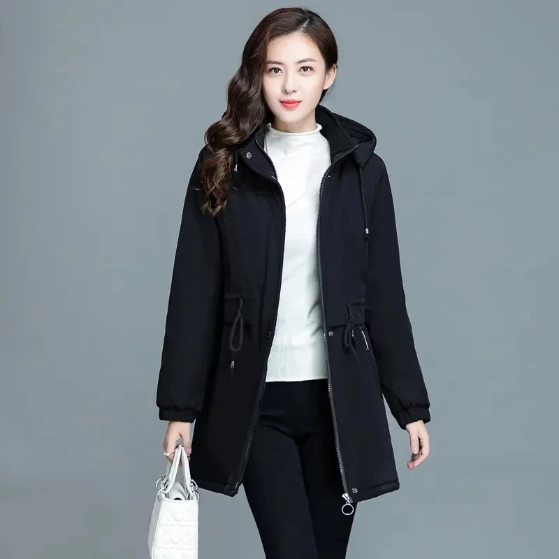 Mid length Thicken Windbreak Coat Women's Winter New Korean Ladies Loose Cotton Hooded Jacket Warm Slim Female Casual Overcoat