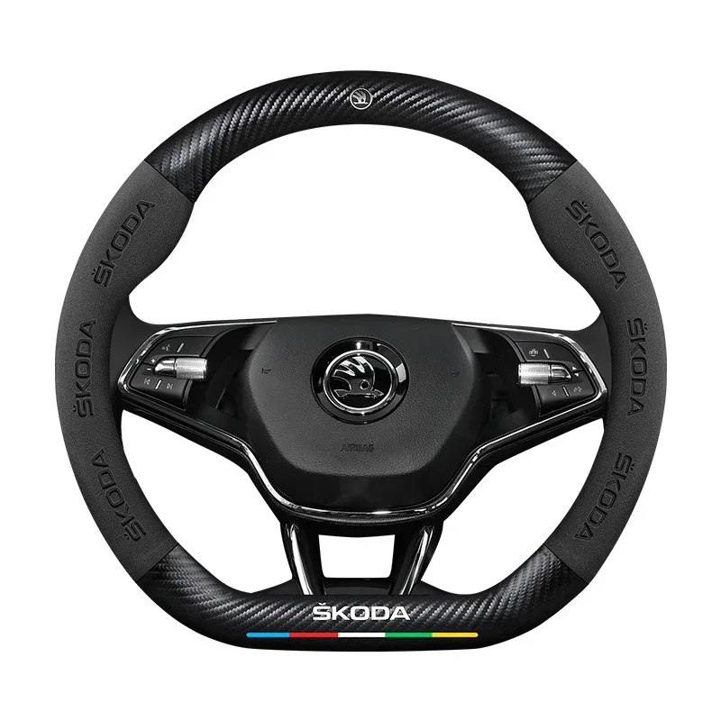 Carbon fiber Leathe Car Steering Wheel Cover For Skoda Octavia a5 a4 MK2 MK3 2 3 A7 Fabia Karoq Kodiaq Rapid yeti Accessories view 6