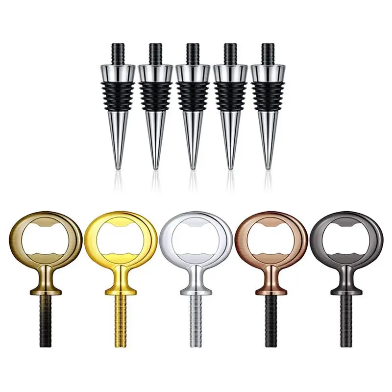 B03C-10X Wine Stopper,Blank Bottle Opener Chrome Bottle Stopper Opener Set Hardware For Wedding Wine Party Wood Turning DIY