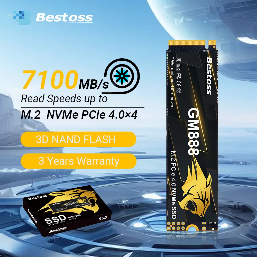 

Твердотельный накопитель Bestoss M.2 NVMe SSD 2280 Gen 4 PCIe 4.0x4 512 ГБ 1 ТБ 2 ТБ 4 ТБ До 7100 МБ/с Чтение для ноутбука PS5 Настольная игра