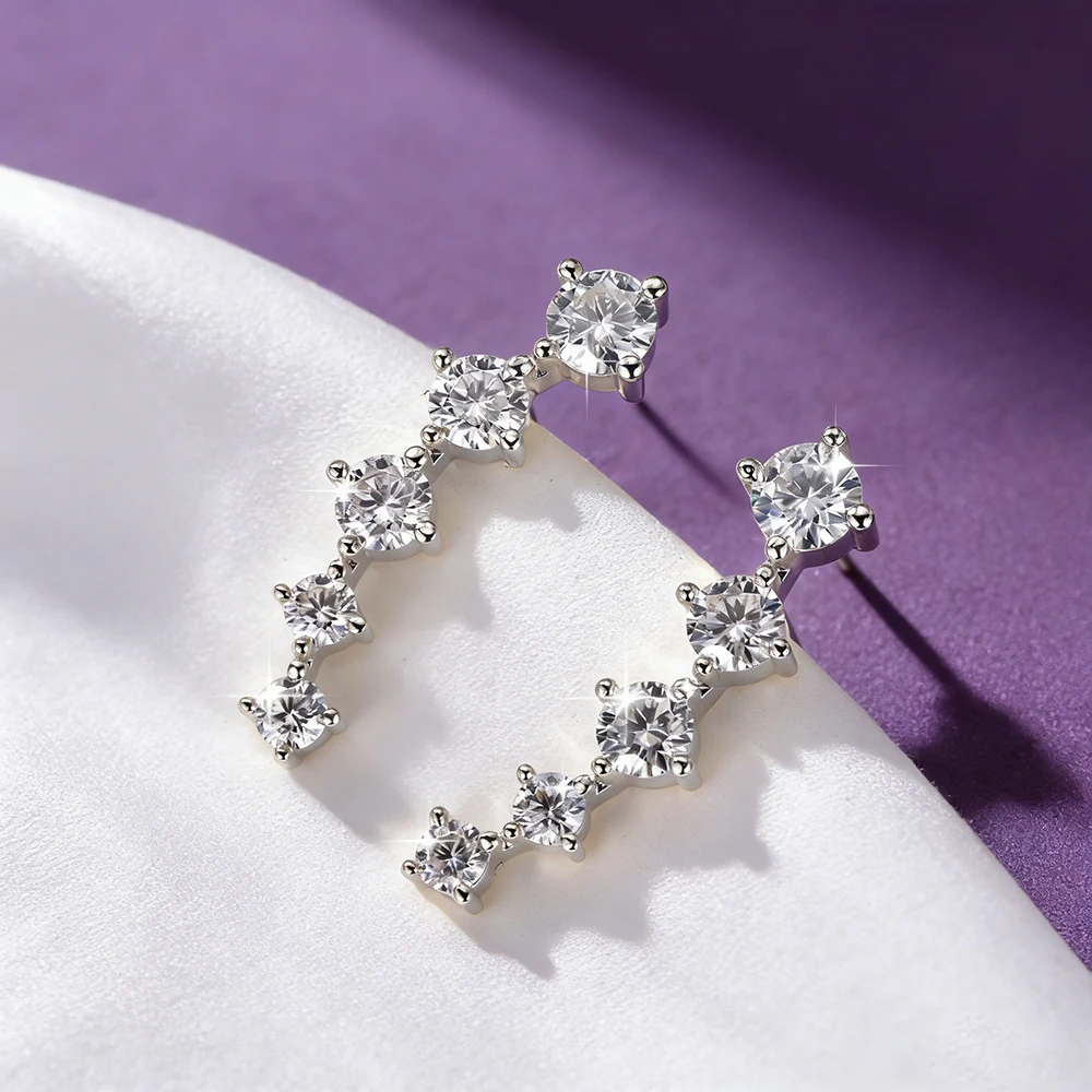 IOGOU 4.5mm&4mm&3mm All Moissanite Earrings Climber Studs GRA Certified Jewelry for Women 14K Gold Filled Earrings Crawler Gifts
