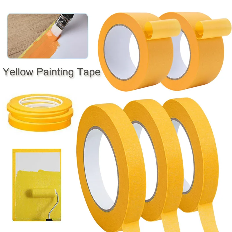 2-50mm Yellow Masking Tape Adhesive Tape Yellow Painters Tape Textured Paper Car Paint Decoration For Painting