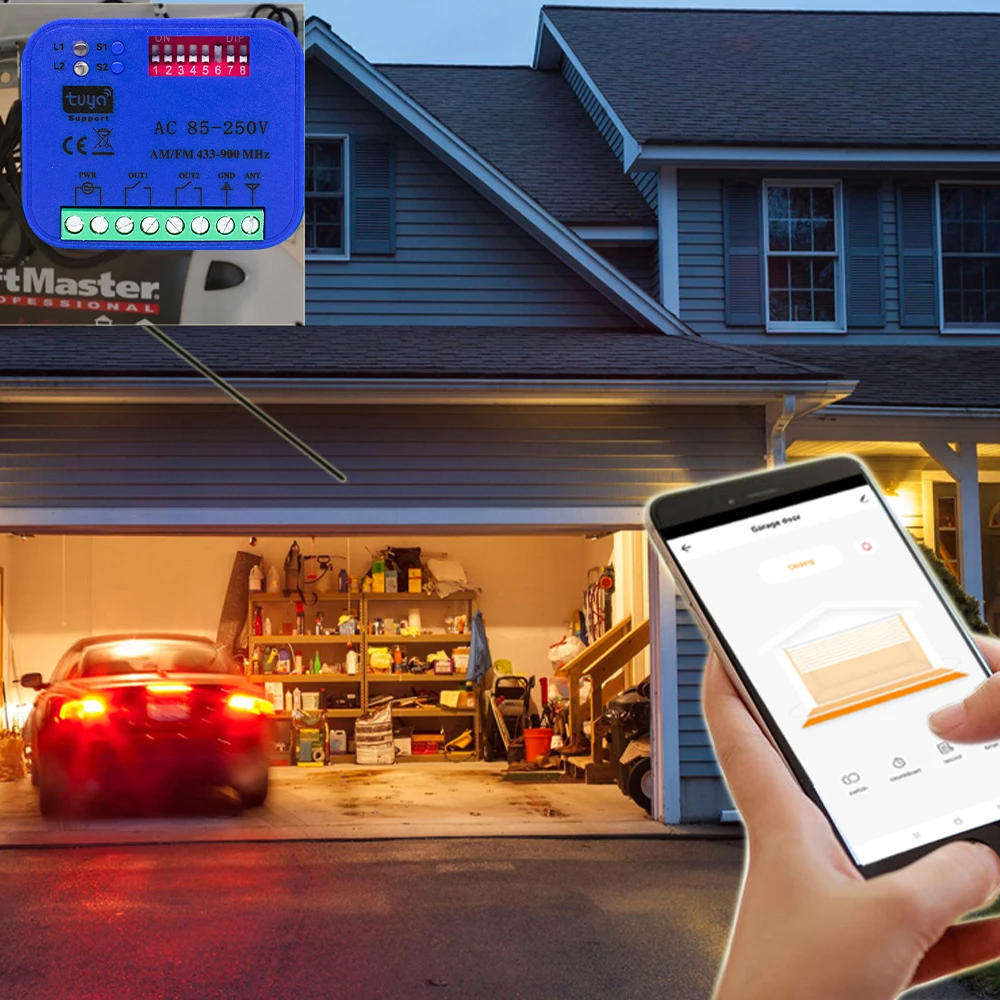 Tuya WIFI Universale 9-30V 85-250V Garage Telecomando 2CH Ricevitore Controller Per 300MHz-868MHz Porta Del Garage apri