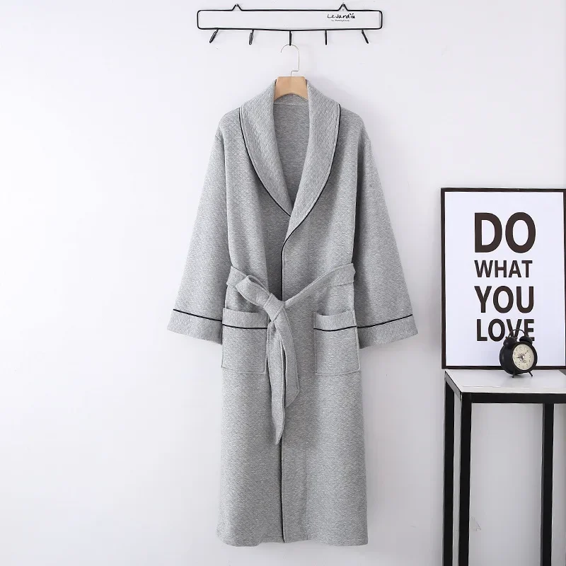 Robe térmico de algodão de ar de cor sólida simples masculino outono inverno roupão de algodão casais sauna roupas de casa quente e aconchegante camisola