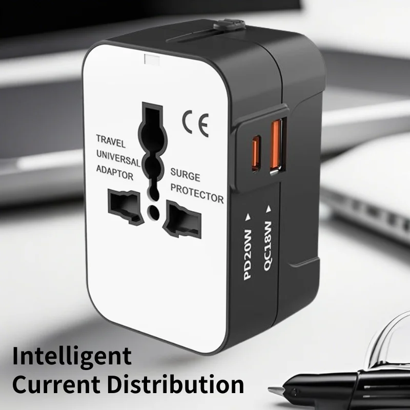 PD20W Global Universal Travel Adapter with QC18W Dual Ports Type-C Compatible with Europe USA Japan Australia UK Portable