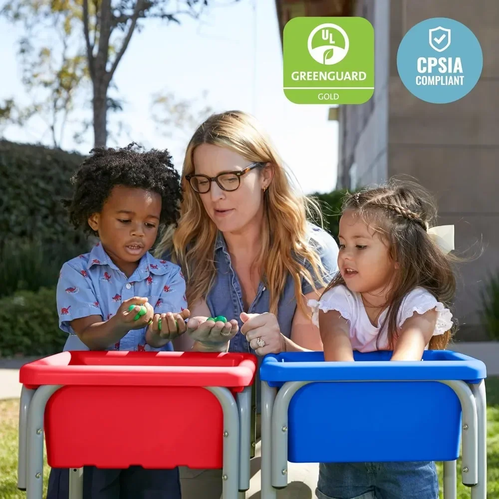 طاولة لعب قابلة للتعديل من ECR4Kids ذات محطين للرمل والماء، صناديق حسية، أزرق/أحمر #6