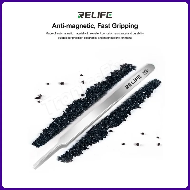 

RELIFE T2 Precision Flat Tip Tweezers Non-Magnetic for Phone and IC Circuit Repair, Handmade Maintenance Tool