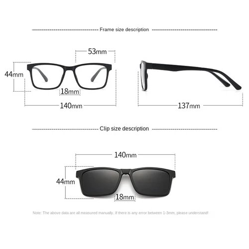 Imagen 2 del producto VCKA 6 en 1 gafas de sol polarizadas para miopía hombres mujeres Clip magnético en gafas TR90 montura de gafas graduadas ópticas-0,5 a-10