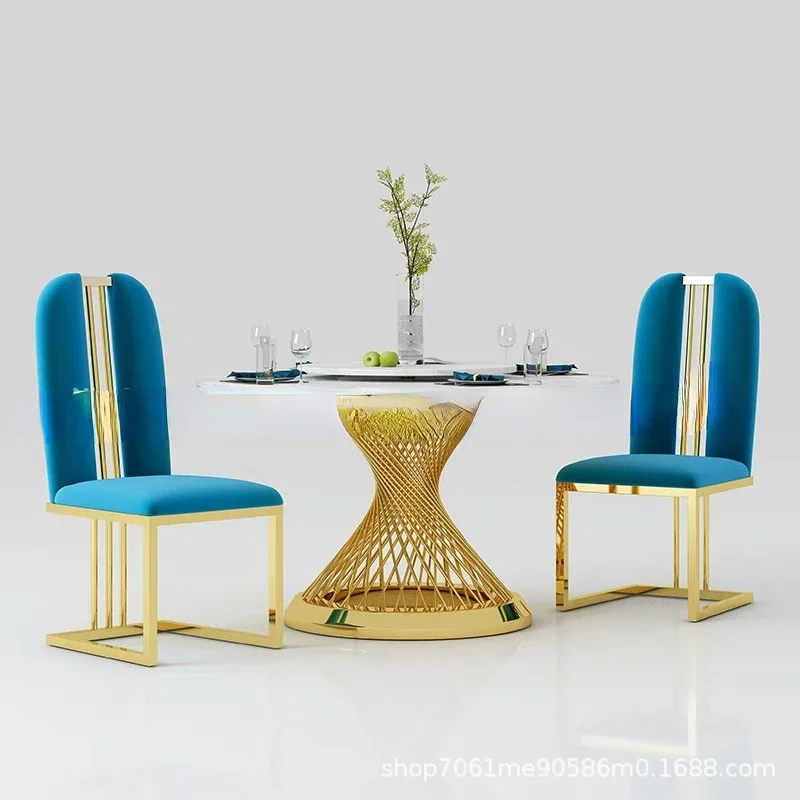 Light Luxury Postmodern Stainless Steel Hotel Living Room Dining Chair High grade Leather Art Backrest Dining