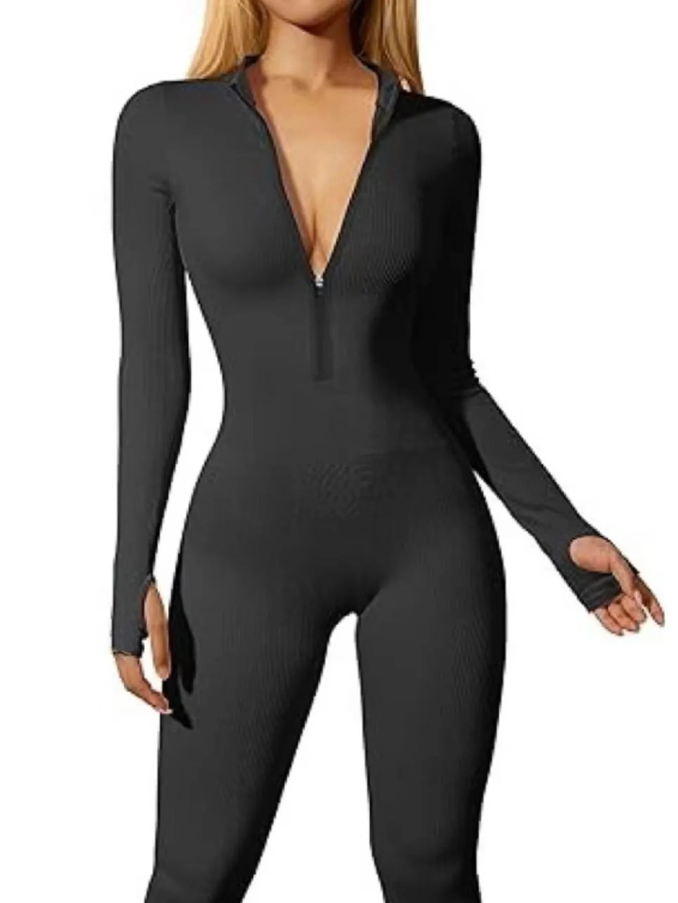 

UNIKTEE женские осенние комбинезоны спортивный повседневный однотонный комбинезон на молнии с длинными рукавами и круглым вырезом до щиколотки облегающий комбинезон для йоги