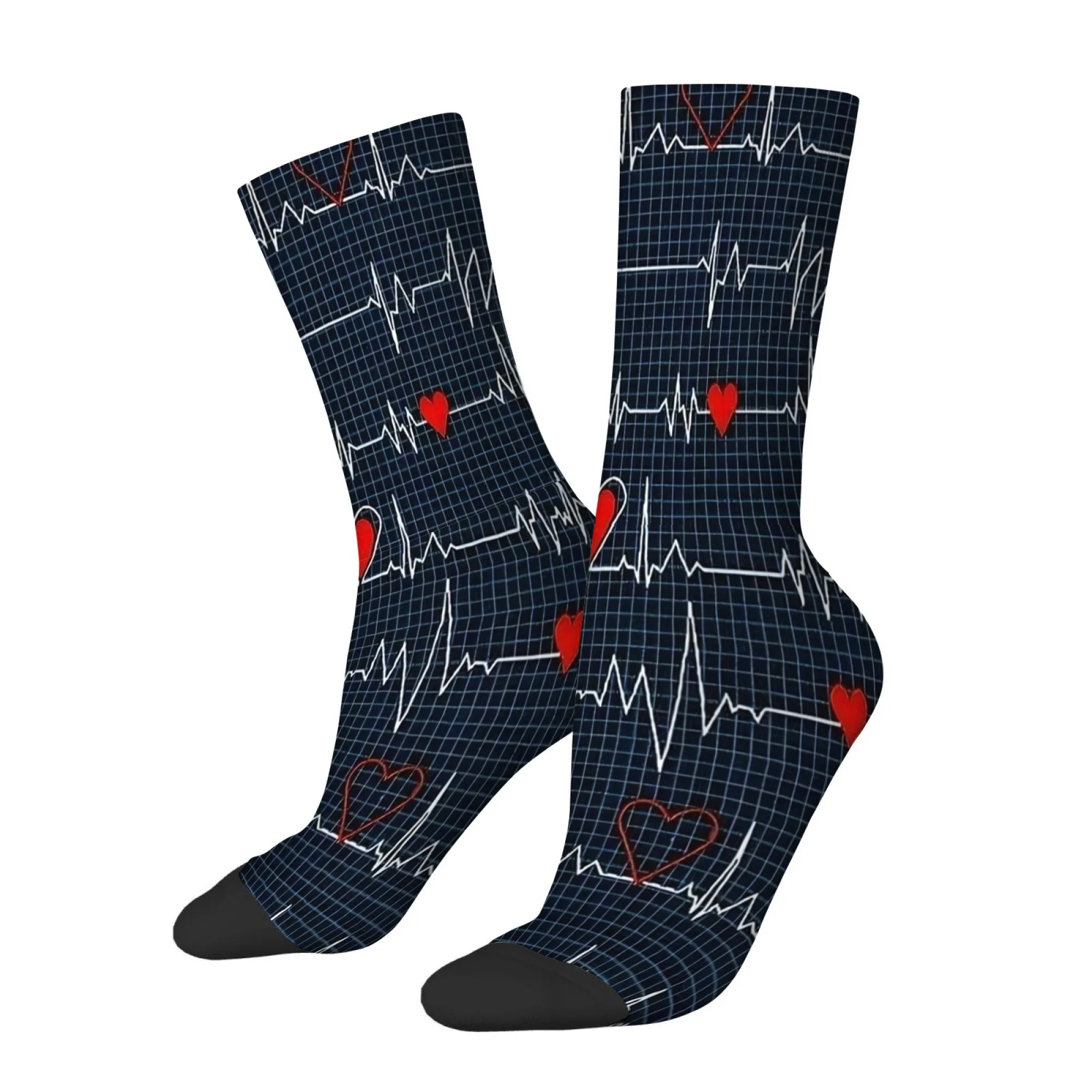 

ECG Pulse Print Mid-Calf Socks Fun Crazy Fashion Socks Trendy Street Hip-Hop Style for Outdoor Sports or Daily Wear Comfortable
