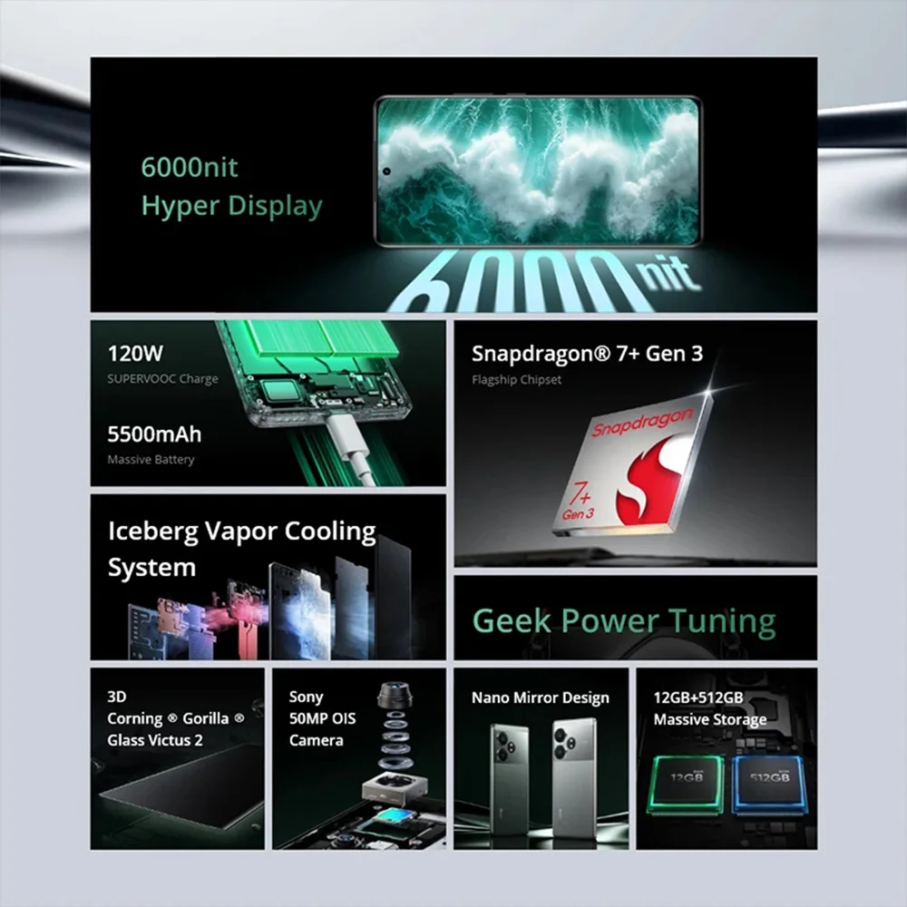 هاتف Realme-GT 6T 5G ، إصدار عالمي ، NFC ، snaph 7 Plus ، Gen dragon 3 ، our "، شاشة عرض OLED ، وشحن W ، بطارية mAh