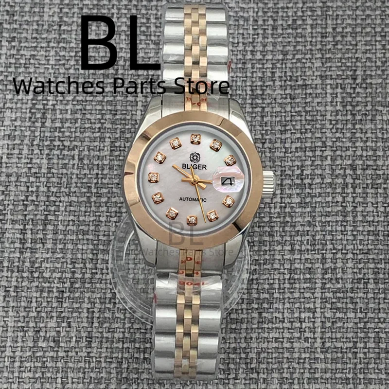 BLIGER 28mm Luxury Two Tone Rose Fashion Women's Watch NH05 Automatic Watch for Ladies Waterproof Sapphire Glass Diamond Dial