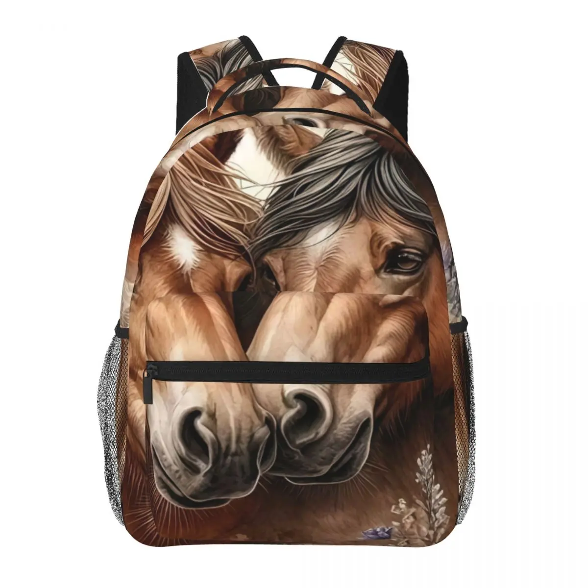 Retro Aesthetic Student Backpack Center Desert Horse Cactus Flower Watercolor Western Brown Green Purple Trendy Bookbag Picnic
