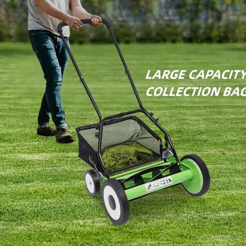 20Inch Reel Mower with 5-Blades Manual Lawn Mower Hand Push Reel Walk-Behind Grass Catcher for Lawn Mowing in Parks Gardens