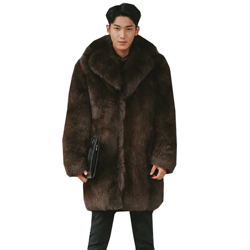 Imitation Fox Fur Trench Coat Autumn and Winter New Men's Fur Coat Men's Fur Coat Mid-length Fashion Casual