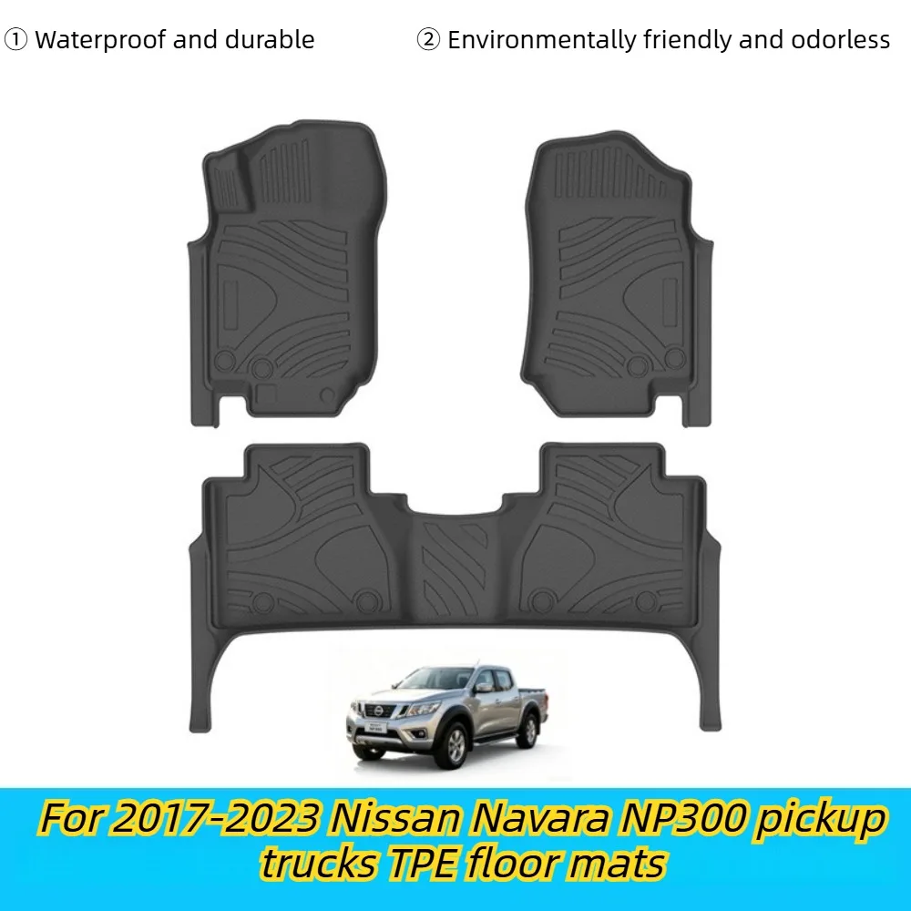 

For 2017-2023 Nissan Navara NP300 pickup trucks, TPE material interior floor mats are waterproof, wear-resistant, and odorless.