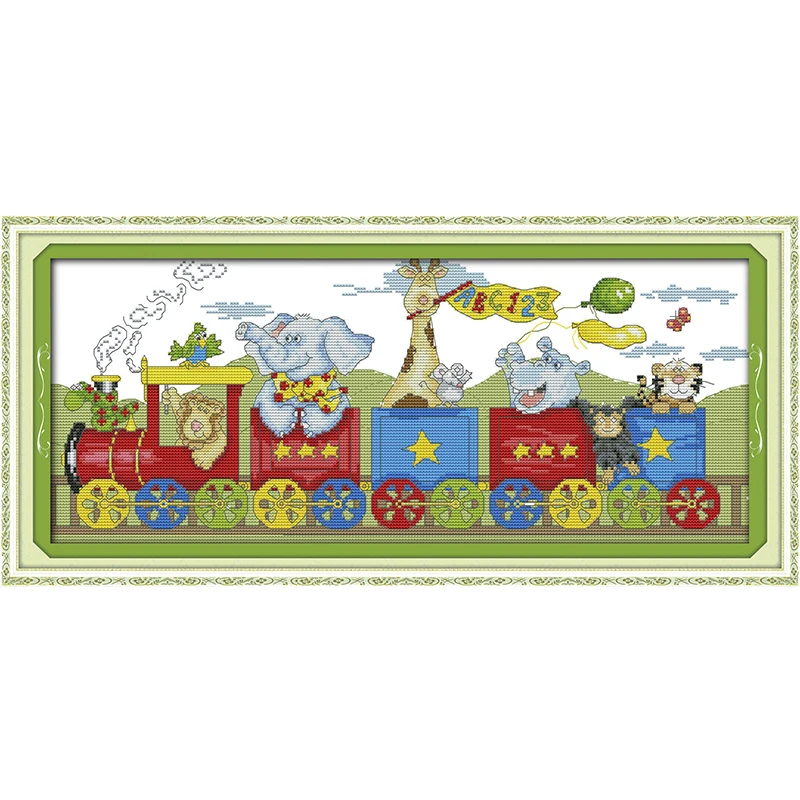 

Joy Sunday Printed Cross Stitch Kits Aida 16/14/11CT DIY Folk Craft Counted Hand Embroidery Sets Gift The Train of Happiness