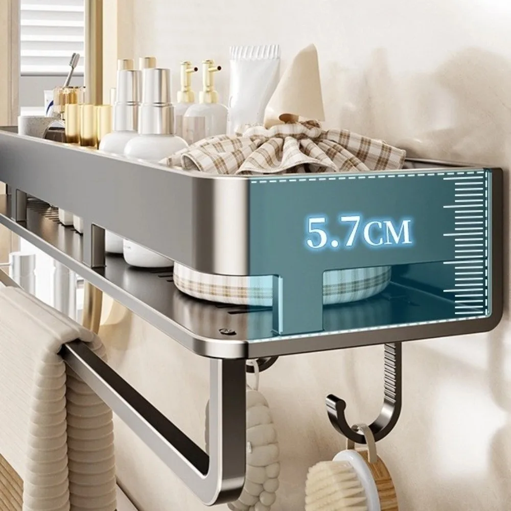 

Convenient Rustproof Bathroom Shelves Wear-resistant Moisture-proof Wall Shelf with Hook Shower Storage Rack College Dorm