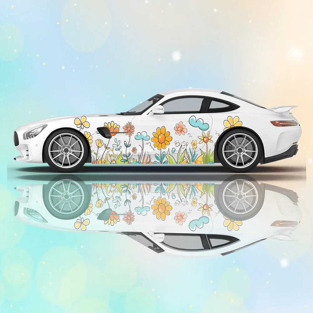 

Красивые цветы, красочные автомобильные виниловые наклейки, самоклеящаяся наклейка из ПВХ, подходит для грузовиков, внедорожников, декор, автоаксессуары, подарок