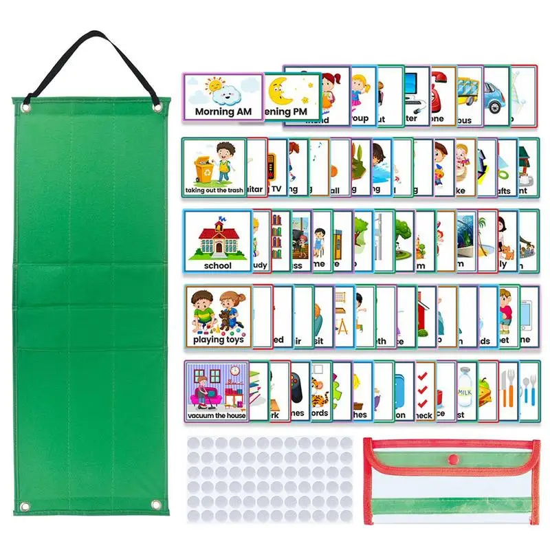 Kids Visual Schedule Calendar With 72 Pieces Dots Routine Cards Visual Planner Learning Materials For Home Classroom