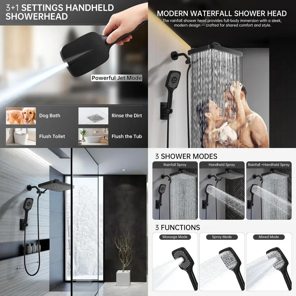 

Matte Black Dual Shower System: 13 Rainfall Head & Power Wash Handheld Combo