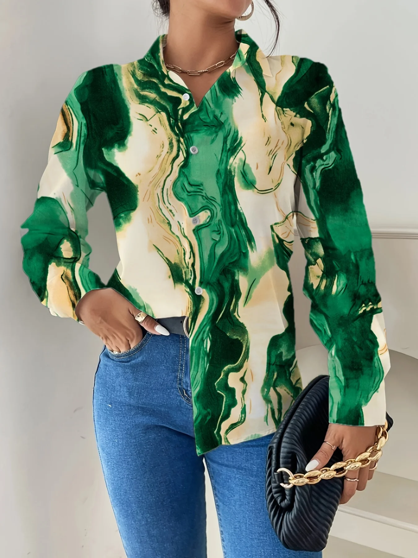 

New Arrival Stylish Oil Painting Print Women's Shirt Top - Trendy Fashion Blouse