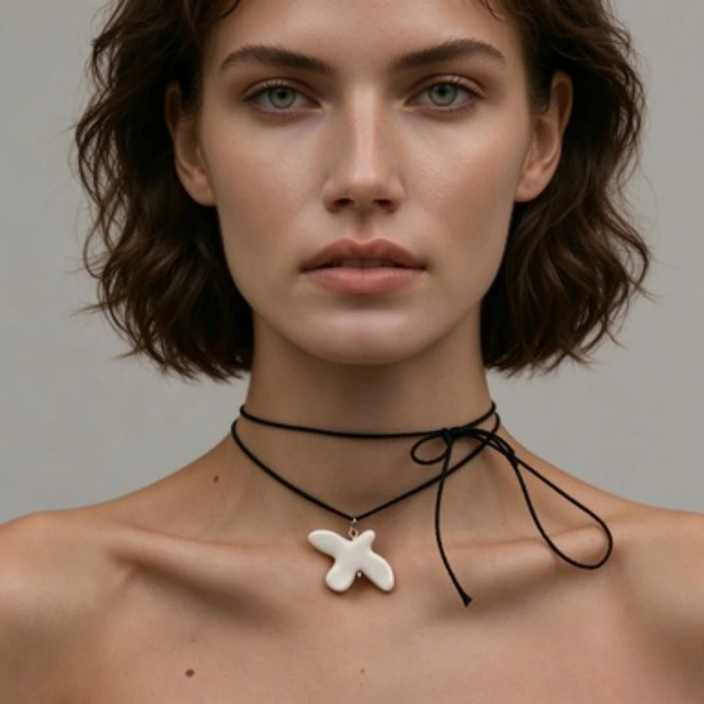 Ladies Retro Geometric Circular Hoop Long  White Peace Dove Pendant Necklace with Black Cord Jewelry Gift