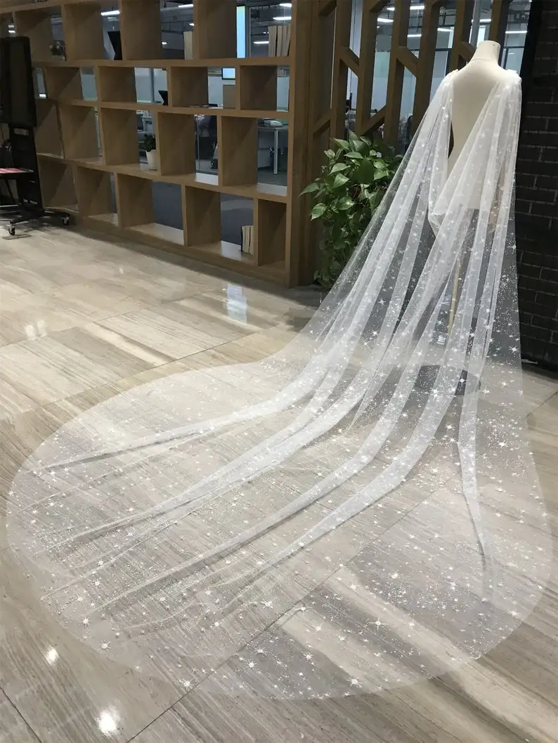 shinning-starry-flowy-bridal-cape-fairy-stars-soft-tulle-custom-veil-chapel-cathedral-bridal-wedding-veil-custom-length