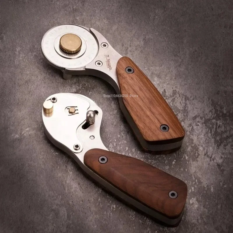 Wood-handled Metal Roller Linear Leather Cutting Tool for Handcrafted Leather Products with Sharp and Durable Cutting Lines