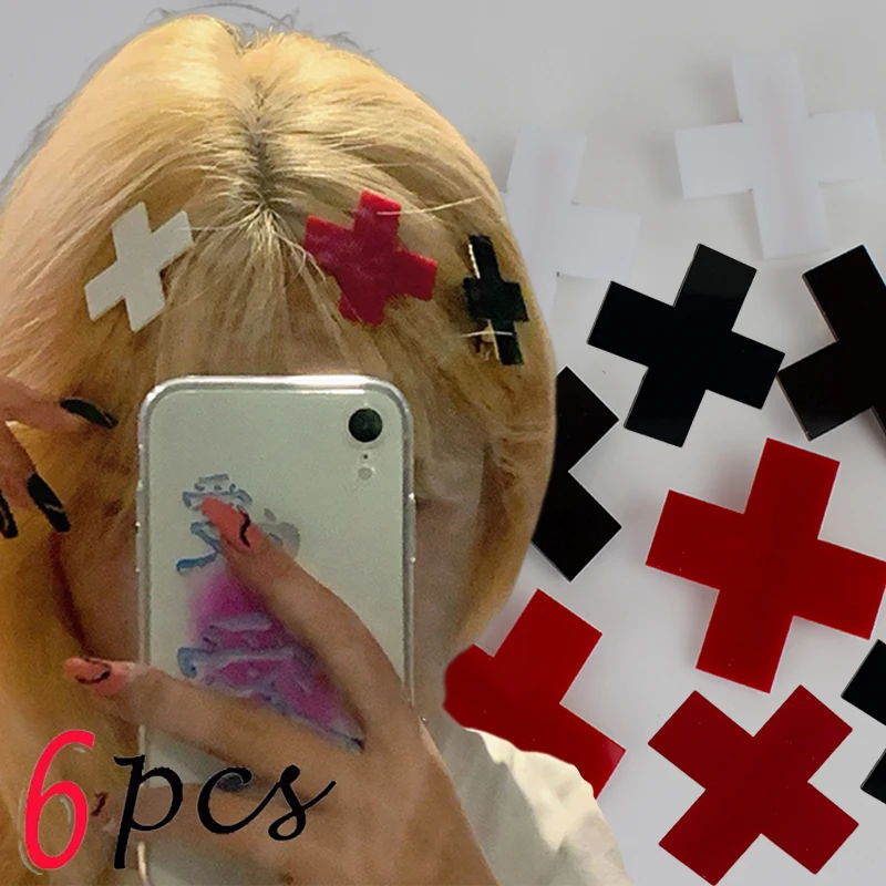 Y2K Red Cross Hair Clip Punk Gothic Hip-hop Charm Black Cross Barrettes Girl Comic Cosplay Bobby Pin Vintage Hairpin Cool Unique