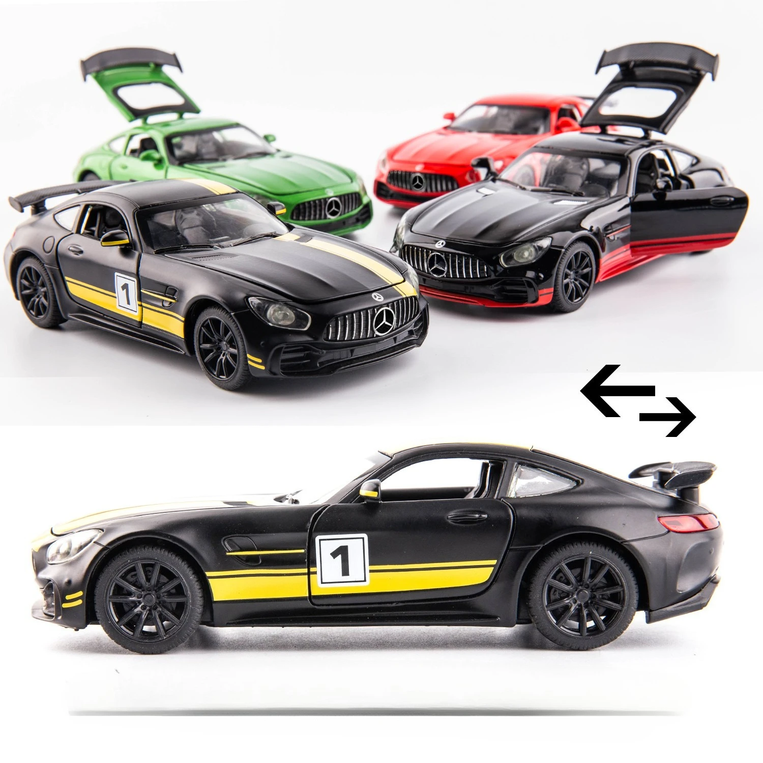 1:32 GT 300SL juguetes coches modelo aleación Diecast 4 puertas abiertas supercoche en miniatura rueda tirar hacia atrás vehículos para niños decoración regalos