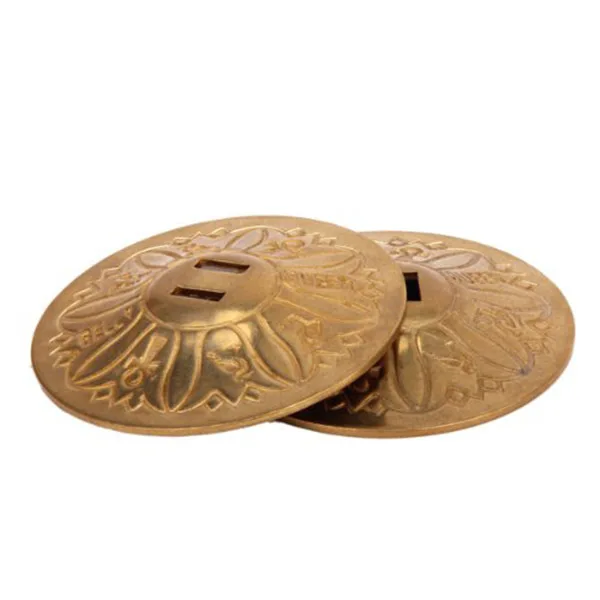 

Copper Finger Cymbals Golden 54x14mm Bell Shaped Adjustable Elastic Bands for Belly Dance Musical Instrument Zills