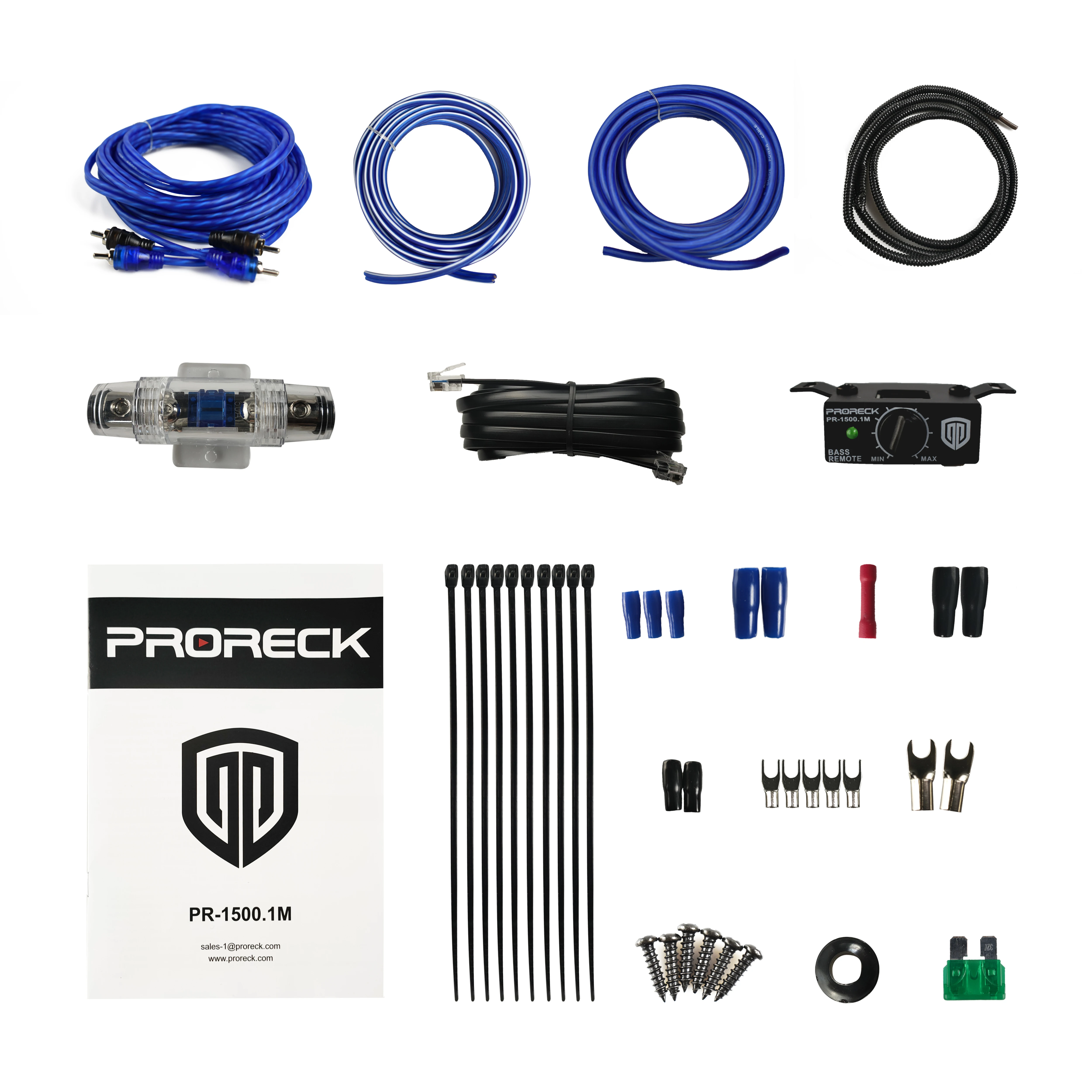 PRORECK PR-122M 1500W Dual 12 inci Kotak Subwoofer Mobil Audio dengan Subwoofer, Amplifier Mono Block dan Kit Instalasi Kabel