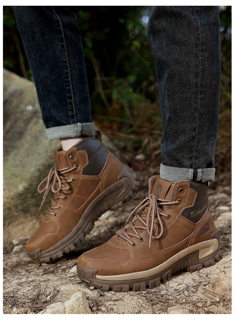 High-Top-Lederstiefel für Herren, atmungsaktive Desert Combat Boots, rutschfeste Outdoor-Wanderstiefel für Herren, Motorradstiefel, Arbeitsstiefeletten – Detail 17