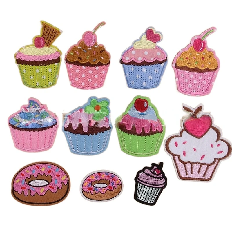 100pcs/Lot Embroidery Patch Donut Cake Ice Cream Peach Strawberry Cubs Shirt Clothing Decoration Accessory Craft Diy Applique