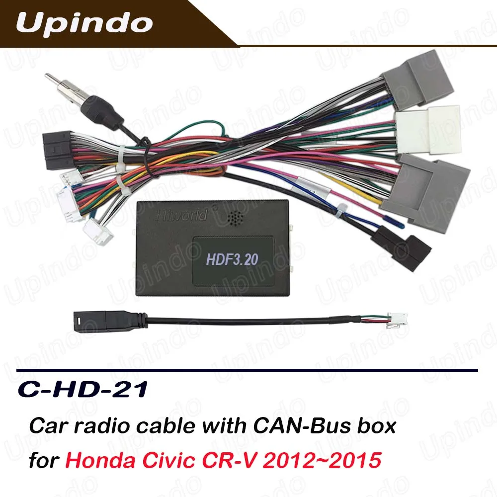 

Адаптер жгута проводов автомобильного радиоприемника Android Upindo с декодером шины CAN, стерео 16-контактный кабель питания, установка для Honda CR-V Civic